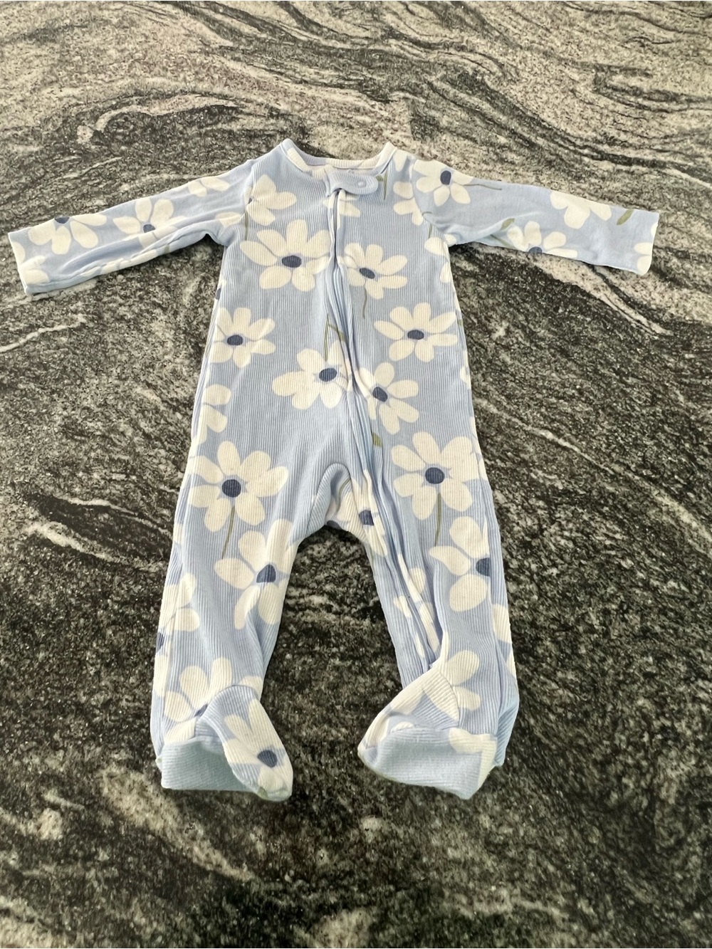 Carter's Light Blue and White Daisy Footed One-Piece